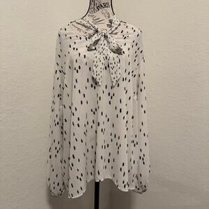 Worthington Woman 2X Dalmatian Print Pussybow Blouse Cruella Long Sleeve Top